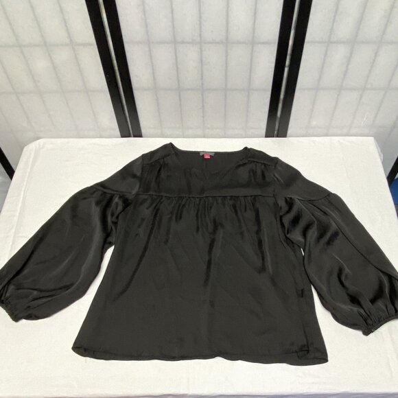 Vince Camuto Bell Sleeve Split Neck Peasant Blouse L Flowy Boho Chic Top - Picture 7 of 12